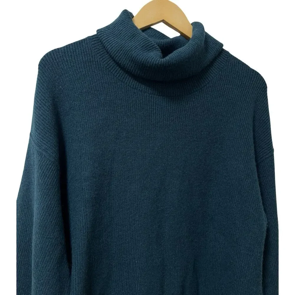 Free People Easy Street Turtleneck Tunic Sweater Size S Teal Blue Oversized Boho
